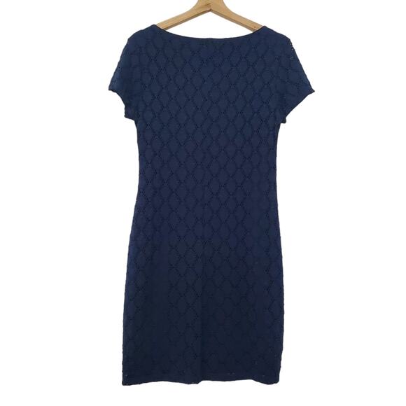 Isaac Mizrahi | Navy Lace Sheath Short Sleeve Dress - Picture 3 of 10